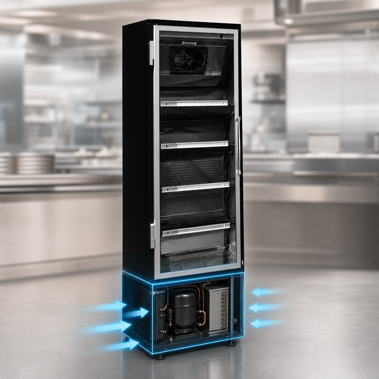 Product image #3 for Howard-McCray One-Section 22 Cu. Ft. Glass Door Frozen Food Merchandiser Freezer, Bottom-Mount Self-Contained, Hinged Door