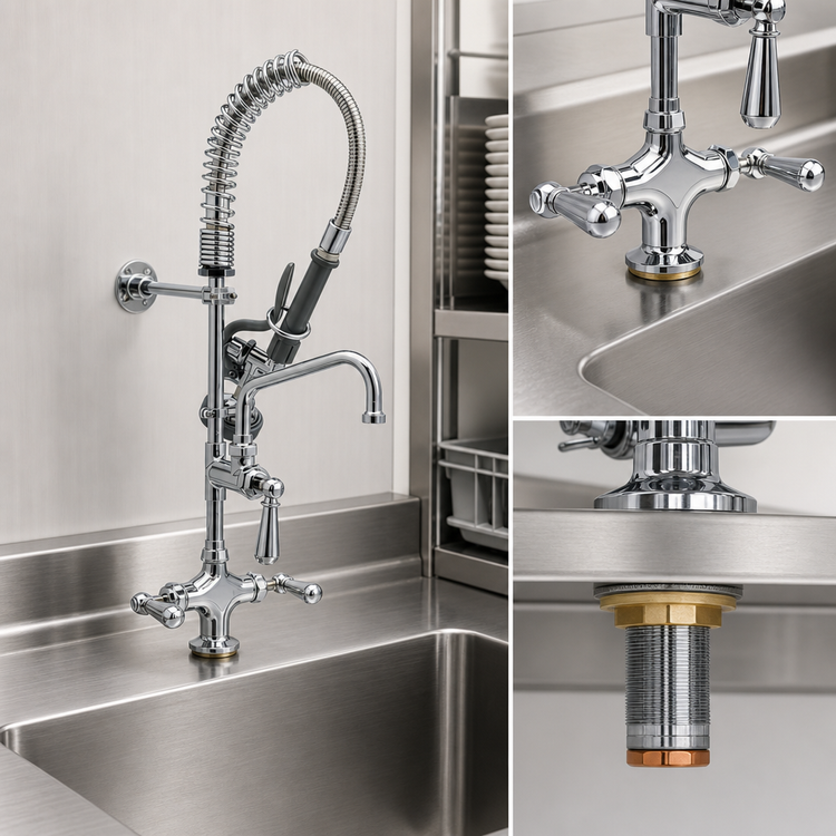 Product image #3 for T&S Brass Mini Pre-Rinse Unit, Single-Hole Deck Mount, 6" Swing Nozzle, 1.42 GPM Spray Valve