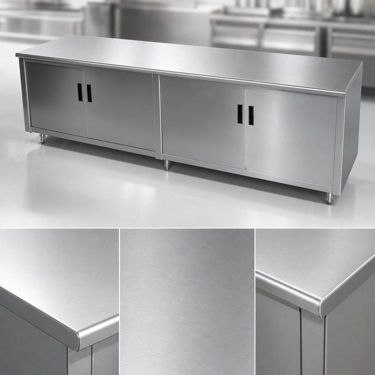 Product image #3 for Advance Tabco Special Value Economy Enclosed Work Table with Cabinet Base and Hinged Doors, 120"W x 30"D, 16-Gauge 304 Stainless Steel Top