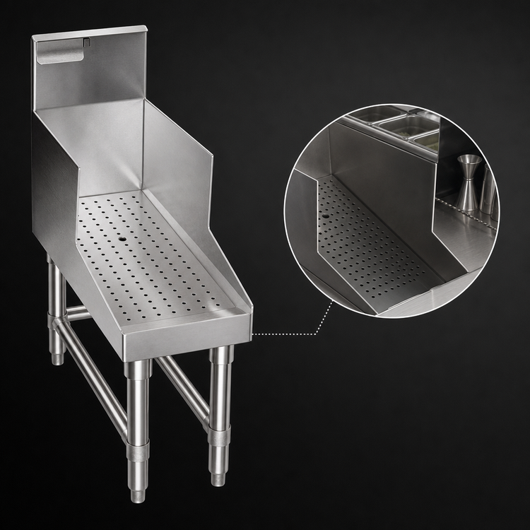 Product image #3 for Spec-Bar Free-Standing Recessed Stainless Steel Workboard with Perforated Insert and Drain, 12 x 29 Inches