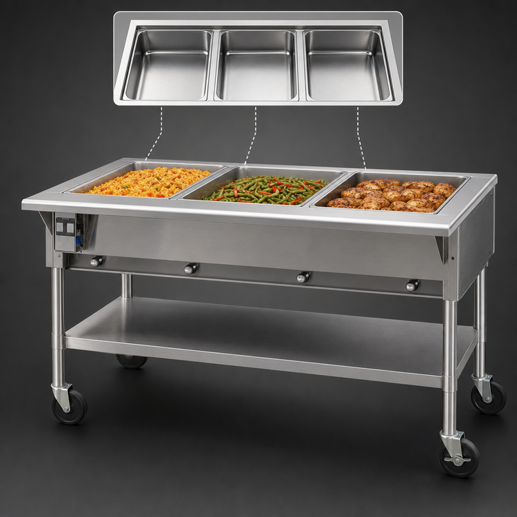 Product image #3 for Eagle Group Portable Electric Hot Food Table with 3 Dry Wells, Open Base, 51-Inch Wide, 208V/3-Phase