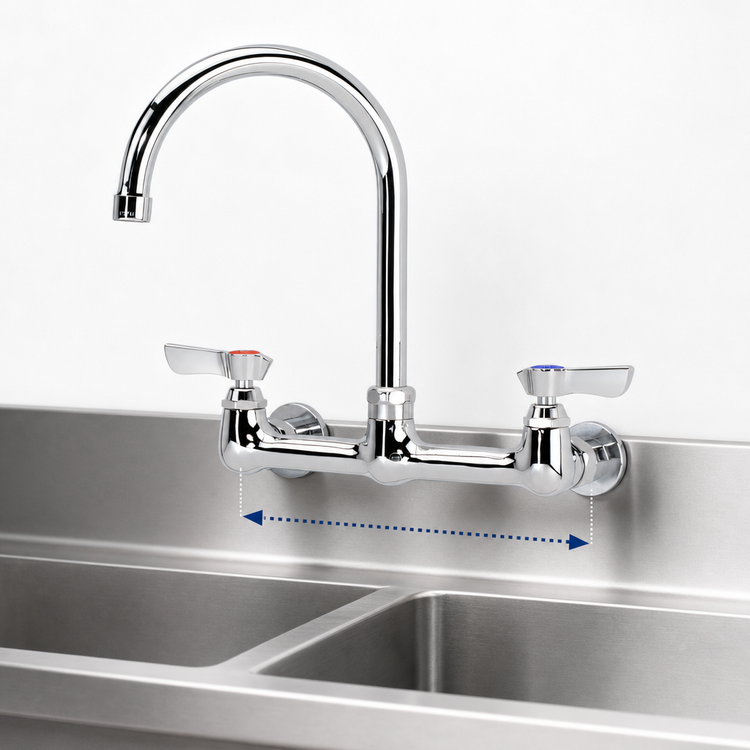 Product image #3 for Krowne Silver Series Splash-Mounted Commercial Faucet with 6-Inch Gooseneck Spout, 8-Inch Centers