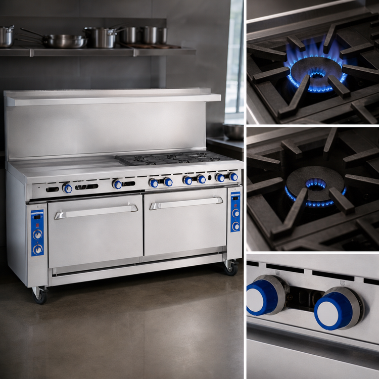 Product image #3 for Imperial Pro Series 72-Inch Commercial Gas Range with 2 Open Burners, 60-Inch Griddle, Standard Oven and Open Cabinet Base