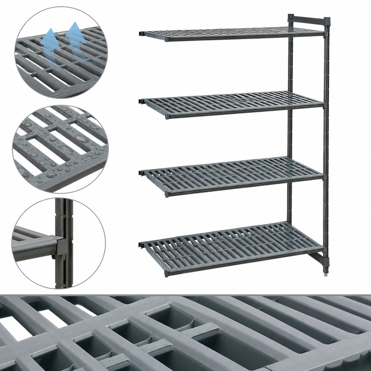 Product image #3 for Cambro Camshelving Basics Plus 4-Tier 21 x 48 x 64 Inch Vented Polymer Add-On Shelving Unit, Brushed Graphite
