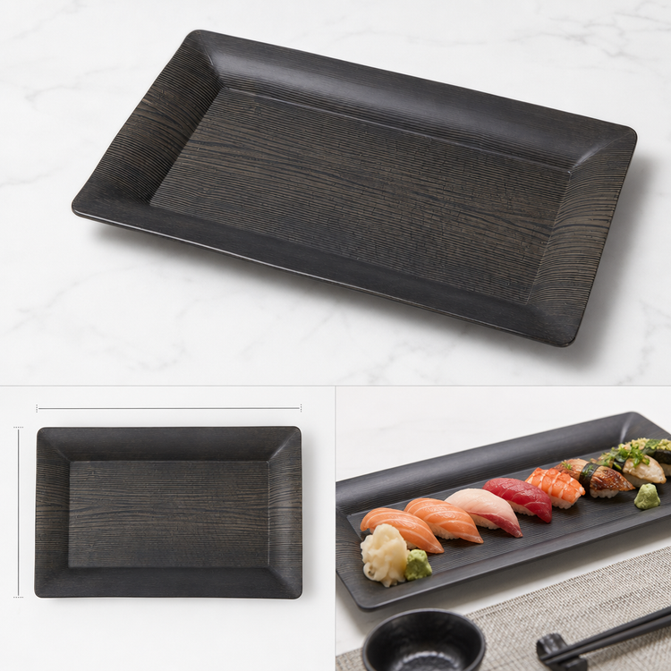 Product image #3 for 18-Inch Rectangular Walnut Wood Pattern Melamine Platter