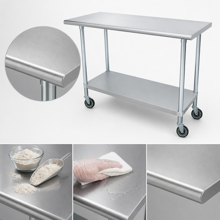Product image #3 for Advance Tabco Special Value 48-Inch x 30-Inch Flat Top Mobile Work Table with 430 Stainless Steel Top, Adjustable Undershelf and Casters