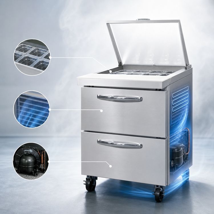 Product image #3 for Continental Refrigerator Mighty Top SW27N12M-D 27" One-Section Sandwich Unit with 12 Pan Capacity and Drawers