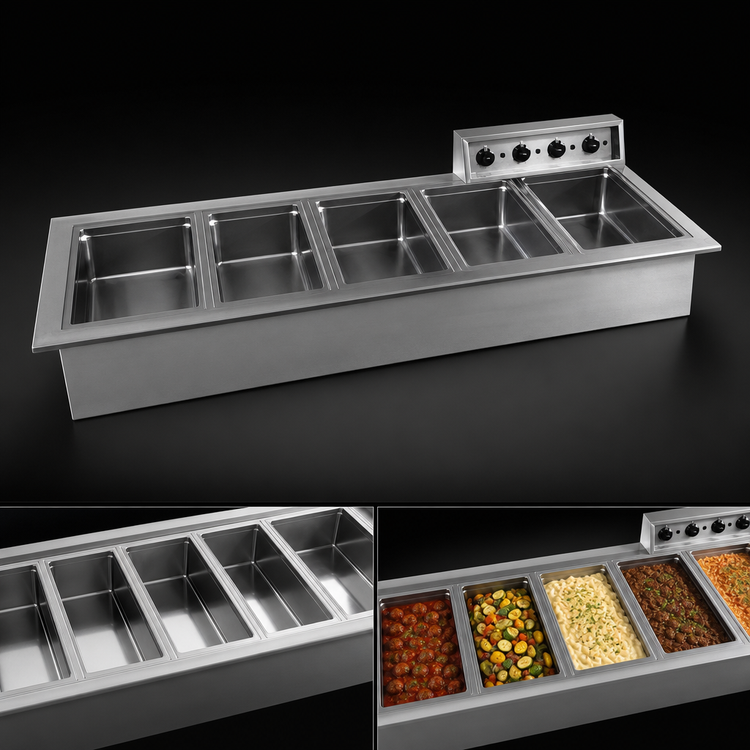 Product image #3 for Delfield Drop-In Electric Hot Food Well, 5 Full-Size Pans, Individually Controlled