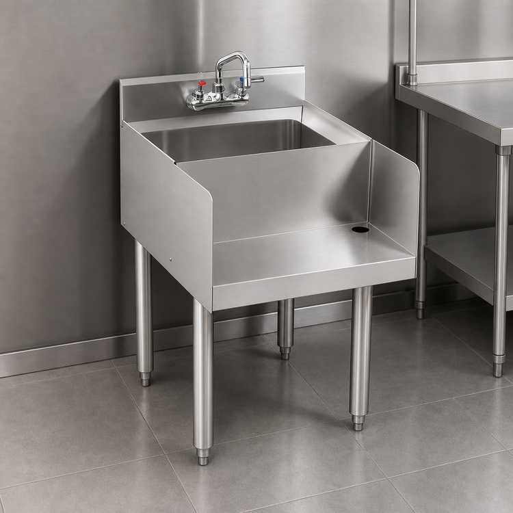 Product image #3 for Krowne Silver Series 18-Inch Stainless Steel Freestanding Blender Dump Sink with 4-Inch Center Wall Mount Faucet