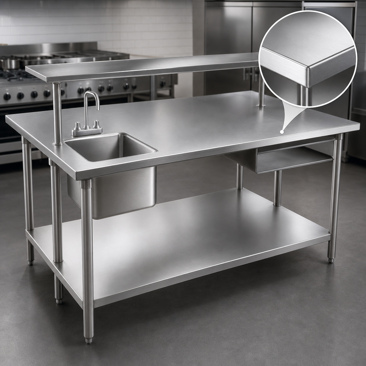 Product image #3 for Advance Tabco 144-Inch x 48-Inch 14-Gauge 304 Stainless Steel Flat Top Work Table with Adjustable Undershelf