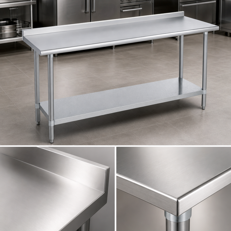 Product image #3 for Duke Deluxe Series Stainless Steel Work Table with 1-1/8-Inch Straight Riser, 144 x 30 Inch, Galvanized Undershelf