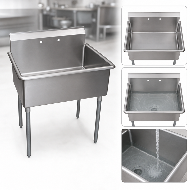 Product image #3 for BK Resources 1-Compartment Stainless Steel Utility Sink with 36" x 24" x 14" Bowl and 9" Backsplash