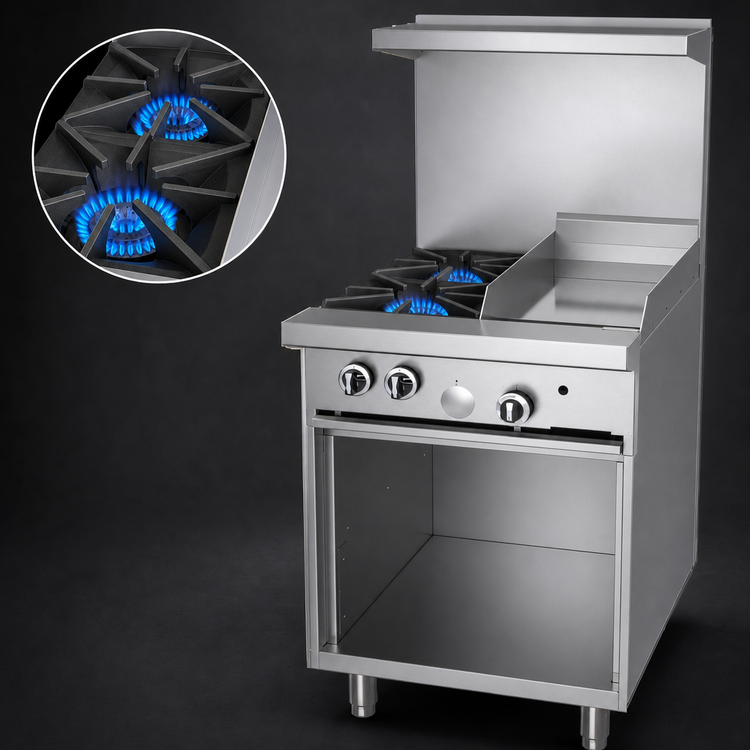Product image #3 for Garland G Starfire Pro 24-Inch Gas Restaurant Range with 2 Open Burners, 12-Inch Griddle, and Open Storage Base