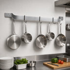 Thumbnail image #3 for Eagle Group SBPR-60-S 60-Inch Wall-Mounted Stainless Steel Single-Bar Pot Rack with 5 Double-Prong Hooks