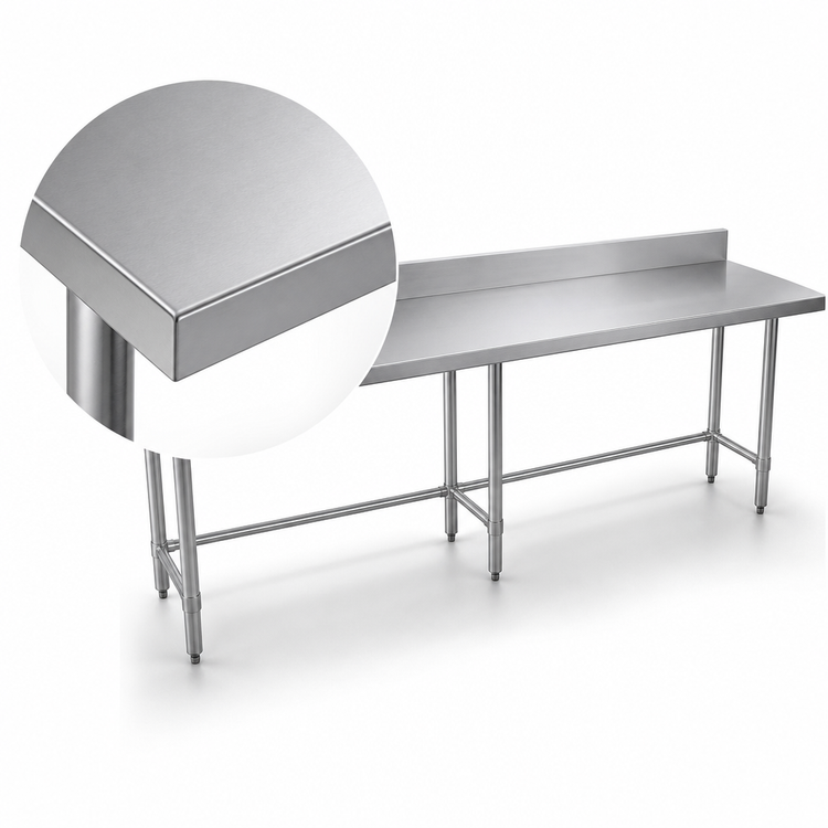 Product image #3 for BK Resources 60" x 24" Open Base 18/430 Stainless Steel Work Table with 5" Backsplash and Galvanized Legs