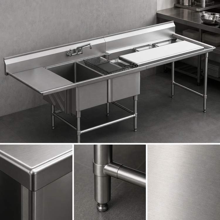 Product image #3 for Spec-Master FNP2840-2-18R-48TL Two-Compartment Prep Sink with 18" Right Drainboard and 48" Prep Area