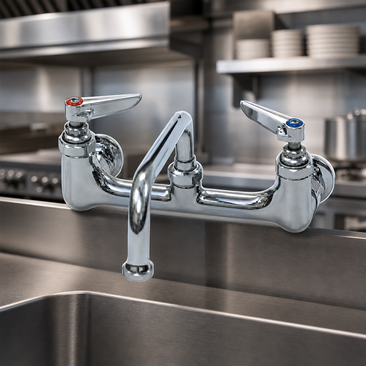 Product image #3 for T&S Extra Heavy-Duty Splash-Mounted Standard Faucet with 10-Inch Swing Nozzle, 8-Inch Centers