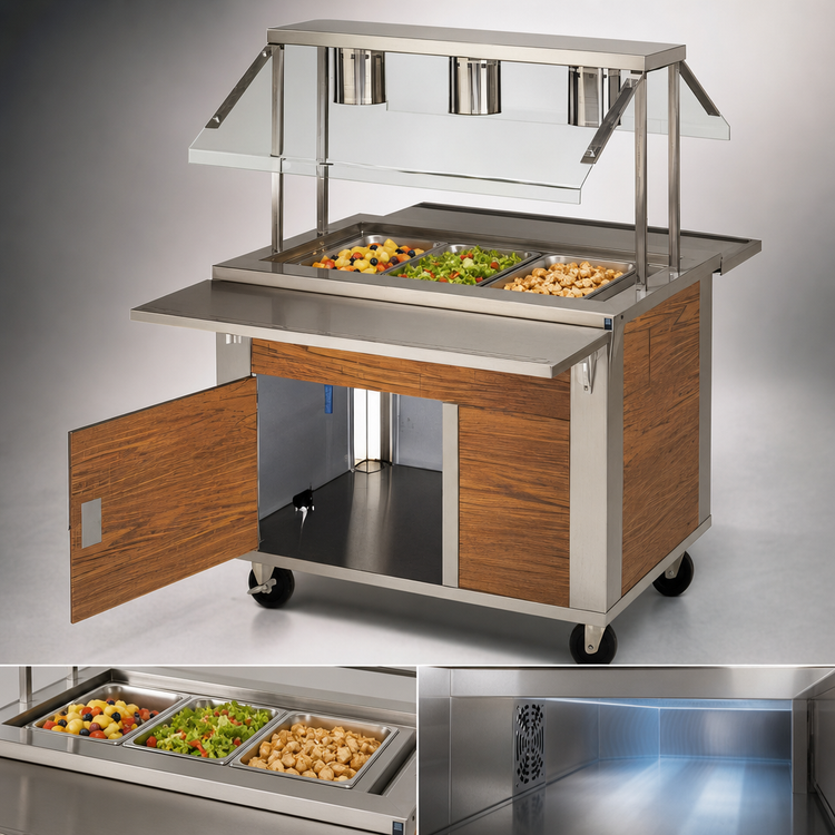 Product image #3 for DineXpress DXP3CM 3-Pan Mobile Refrigerated Cold Food Unit with 5" Deep Wells