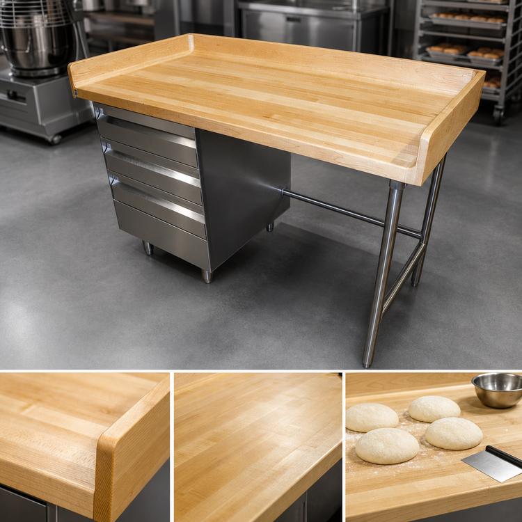 Product image #3 for Advance Tabco Bakers' Top Wood Work Table with Left 3-Tier Drawers and 4-Inch Splash, 48 x 36 Inches