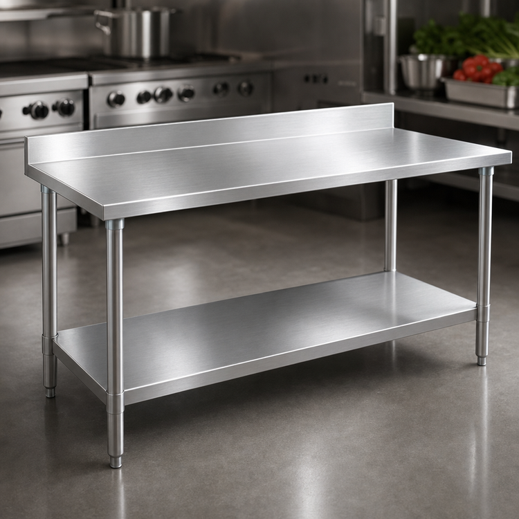 Product image #3 for Eagle Group Budget Series 48"W x 30"D 430 Stainless Steel Work Table with 4-1/2" Backsplash and Adjustable Undershelf