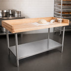 Thumbnail image #3 for John Boos DSS03A 84" x 24" Baker's Work Table, 1-3/4" Maple Top, 4" Coved Riser, Stainless Steel Undershelf