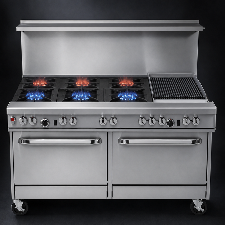 Product image #3 for Southbend Ultimate 60-Inch Gas Restaurant Range with 5 Burners, 24-Inch Charbroiler, Standard Oven, and Convection Oven
