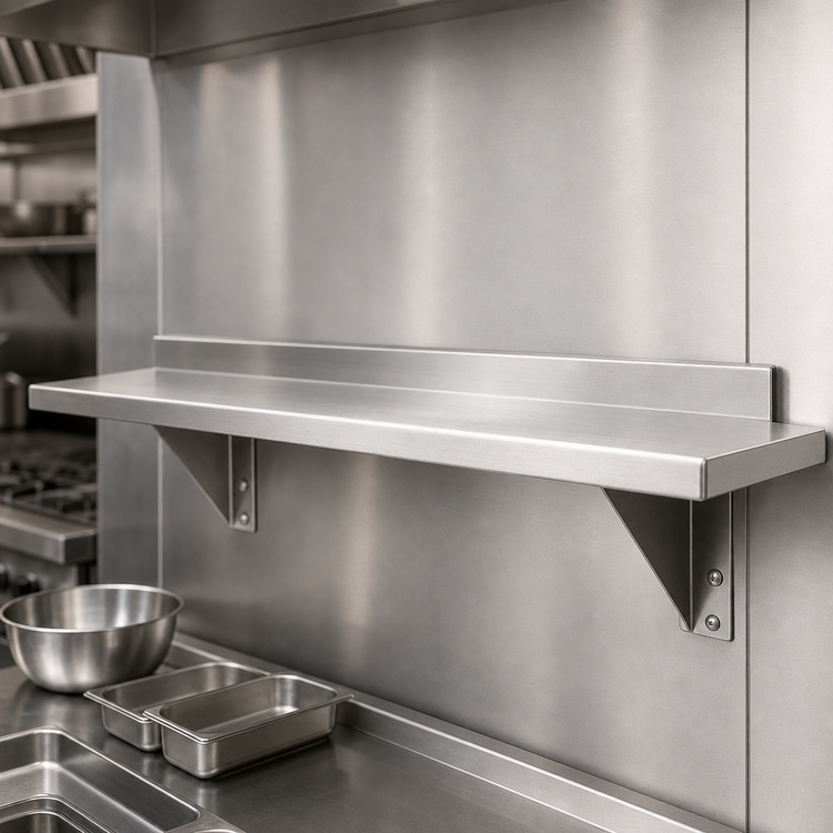 Product image #3 for Advance Tabco 108" x 18" Wall-Mounted 304 Stainless Steel Shelf, 16 Gauge, Satin Finish