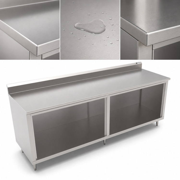 Product image #3 for John Boos Open Front Cabinet Base Work Table with 5-Inch Backsplash, 108 x 30-Inch, Stainless Steel