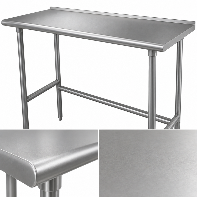 Product image #3 for Advance Tabco 72" x 36" 16-Gauge 304 Stainless Steel Open Base Work Table with 1-1/2" Rear Up-Turn