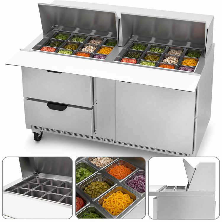 Product image #4 for Beverage-Air 60-Inch Mega Top Refrigerated Sandwich Prep Table with 24-Pan Rail, 2 Drawers, and 1 Door