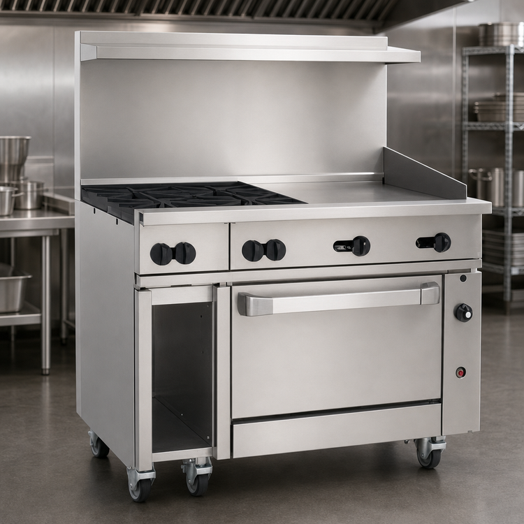 Product image #3 for Wolf Challenger XL C48C-4B24GT 48-Inch Gas Restaurant Range with 4 Burners, 24-Inch Griddle, and Convection Oven