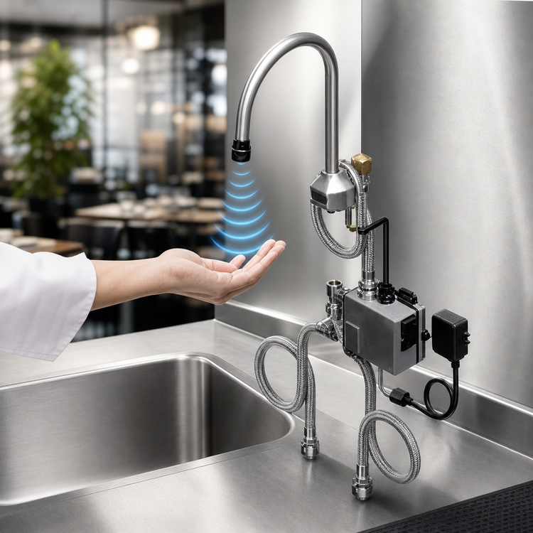 Product image #3 for T&S Brass ChekPoint Electronic Sensor Deck-Mount Single-Hole Gooseneck Touchless Faucet with Mixing Valve