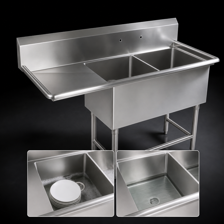 Product image #3 for John Boos Pro-Bowl 2-Compartment Sink with Left Drainboard, 30 x 24 x 14 Inch Bowls