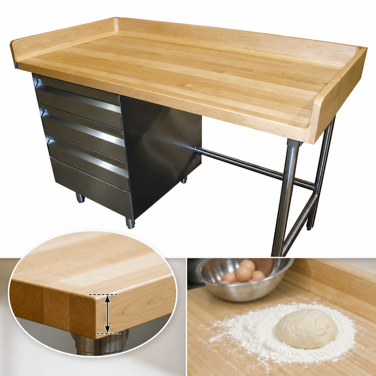 Product image #3 for Advance Tabco Bakers' Top Work Table with Left-Side 3-Drawer Section, 60 x 30 Inch Wood Top
