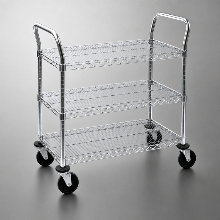 Product image #3 for Metro Super Erecta MW711 Chrome-Plated Steel 3-Shelf Utility Bus Cart, 36 x 24 Inches