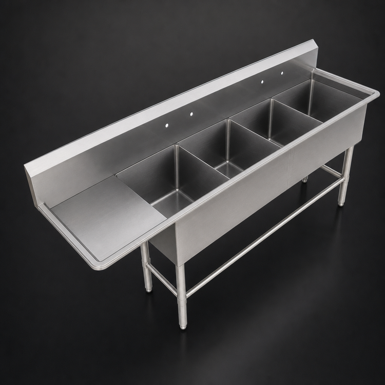 Product image #3 for John Boos Pro-Bowl 4-Compartment Stainless Steel Sink with 24" Left Drainboard, 18" x 24" x 12" Bowls