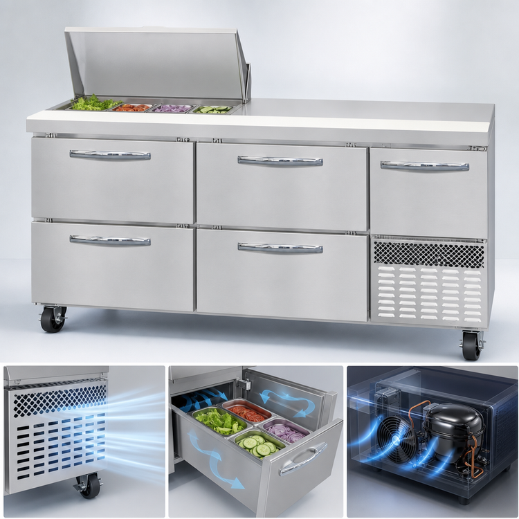 Product image #3 for Continental Refrigerator RA68N12M-D 68" Mighty Top Refrigerated Sandwich Prep Table with 4 Drawers