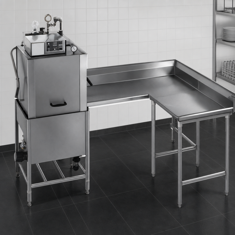 Product image #3 for Eagle Group Right-Hand Corner Clean Dishtable, 48 Inch Machine-to-Corner, 60 Inch Corner-to-End, 16 Gauge 304 Stainless Steel
