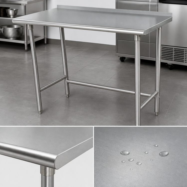 Product image #3 for Advance Tabco Special Value Series 72 Inch x 24 Inch 16-Gauge 304 Stainless Steel Work Table with Open Base and 1-1/2 Inch Rear Up-Turn