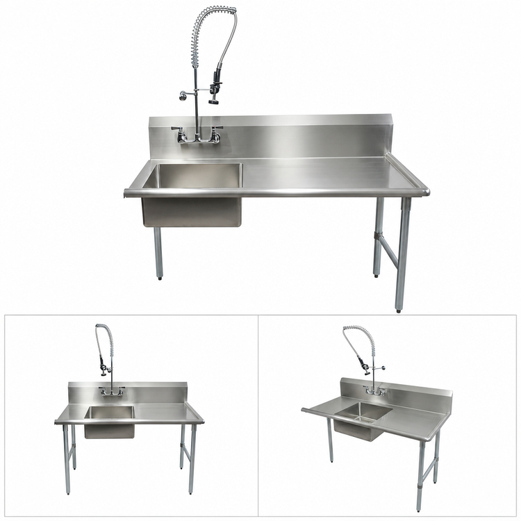 Product image #3 for 60-Inch Straight Soiled Dish Table with Right-to-Left Operation, 20 x 20 x 8-Inch Sink, and Galvanized Legs