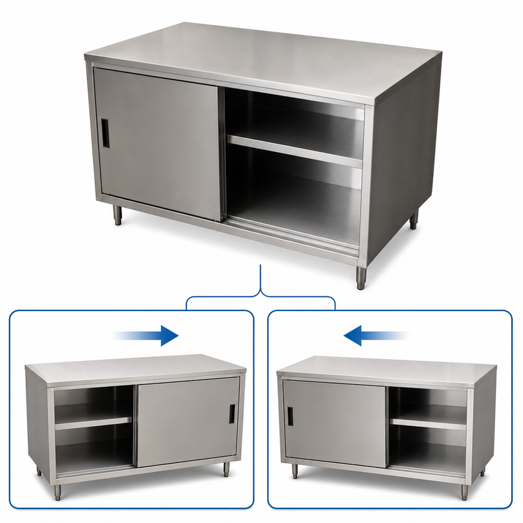 Product image #3 for BK Resources Dual Access Stainless Steel Chef Table Cabinet Base with Sliding Doors, 36 x 24 x 34-3/4 Inches