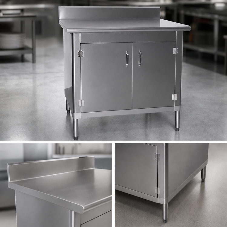 Product image #3 for 48 Inch x 30 Inch Knock Down Enclosed Work Table with Cabinet Kit, 430 Stainless Steel Top, Sliding Doors, and 4-1/2 Inch Backsplash