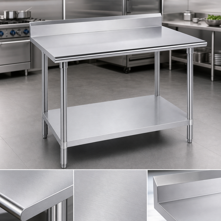 Product image #3 for Advance Tabco 72 x 30 Inch 16 Gauge 304 Stainless Steel Work Table With 5-Inch Backsplash and Adjustable Undershelf