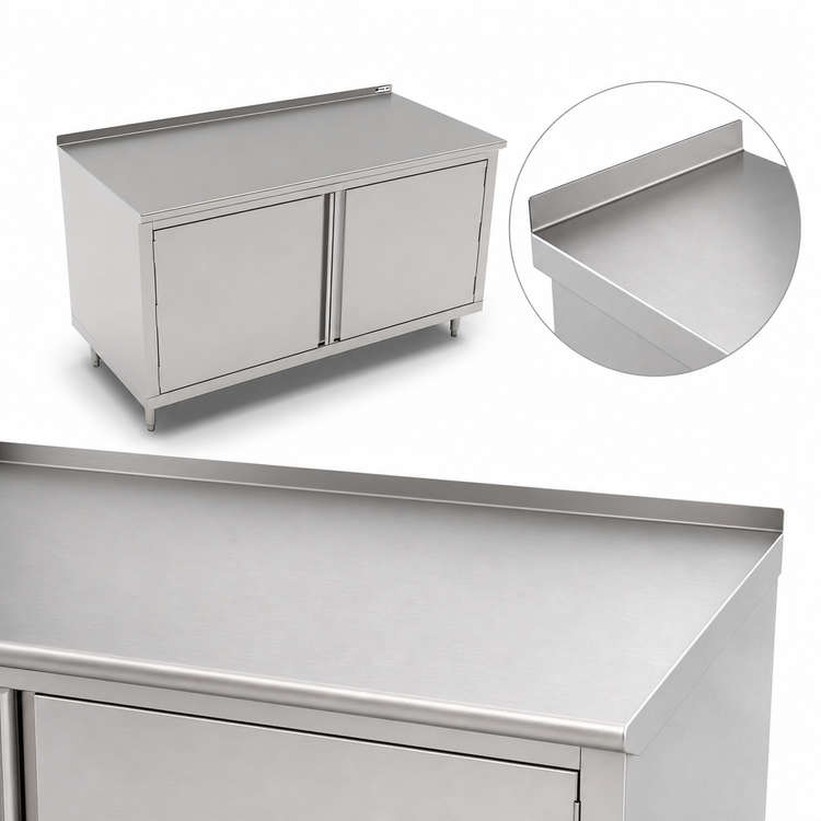 Product image #3 for John Boos 60 Inch x 24 Inch Stainless Steel Cabinet Base Work Table with Hinged Doors and 1-1/2 Inch Rear Riser