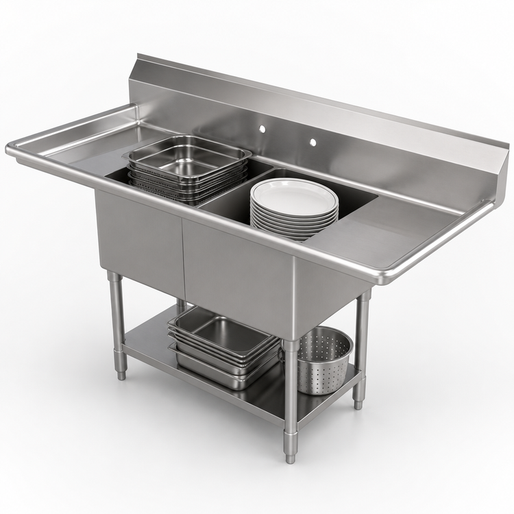 Product image #3 for 84-Inch 2-Compartment 304 Stainless Steel Sink with Left and Right Drainboards