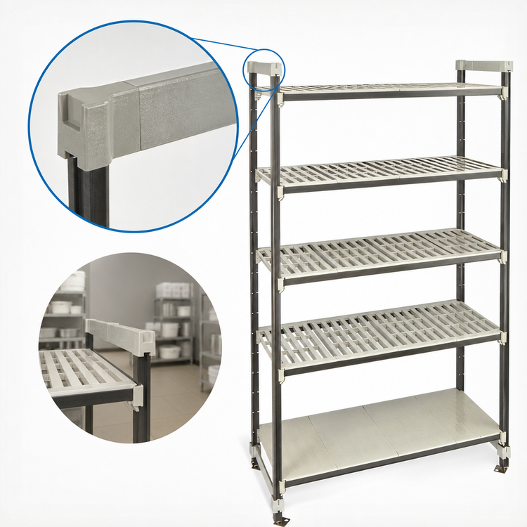 Product image #3 for Cambro Camshelving Elements XTRA High Density Top Rail Stationary Starter Unit, 18 x 48 x 81 Inches, 5-Tier Track Shelving