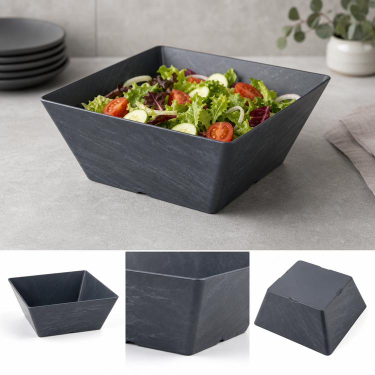 Product image #3 for American Metalcraft 125 oz Square Melamine Serving Bowl with Faux Slate Finish