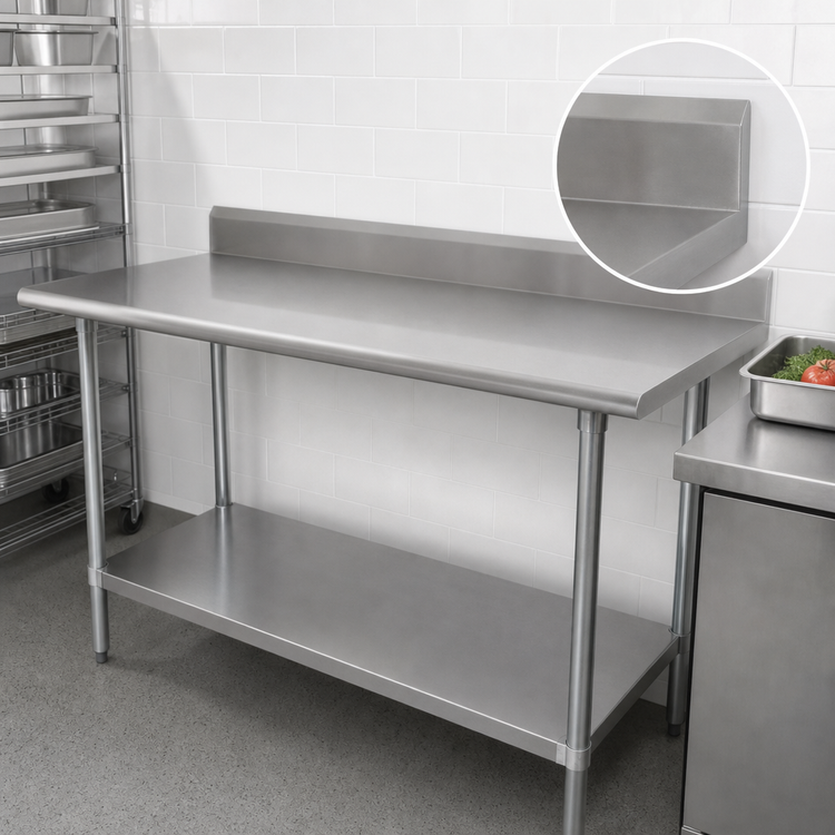 Product image #3 for Advance Tabco Special Value Series 84-Inch x 30-Inch 16-Gauge 430 Stainless Steel Work Table with 5-Inch Backsplash and Adjustable Undershelf