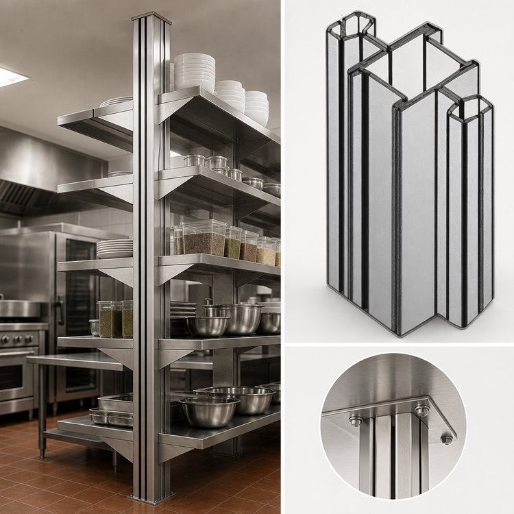Product image #3 for Heavy Duty Stainless Steel Back-to-Back Cantilevered Shelving Uprights, 144 Inches, Floor-to-Ceiling Mount