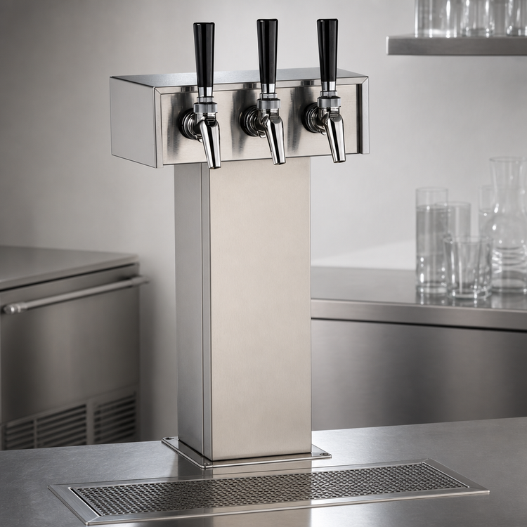 Product image #3 for Perlick 4006-3B2 Extra High Countertop 3-Faucet Glycol-Cooled Tee Draft Beer Tower, Stainless Steel